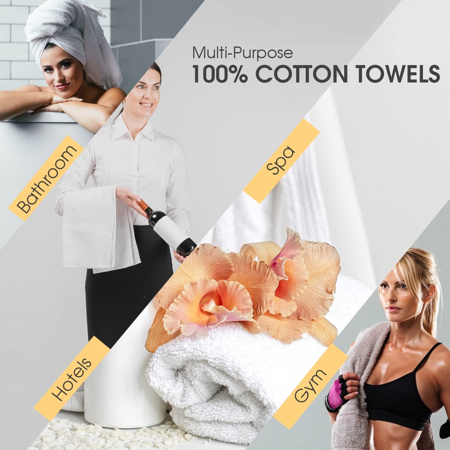 Ample Decor Hand Towel Set of 2 – 46 x 72 cm, 400 GSM, 100% Cotton – Quick-Drying, Super Absorbent – Ideal for Bathroom, Gym, Spa – Grey