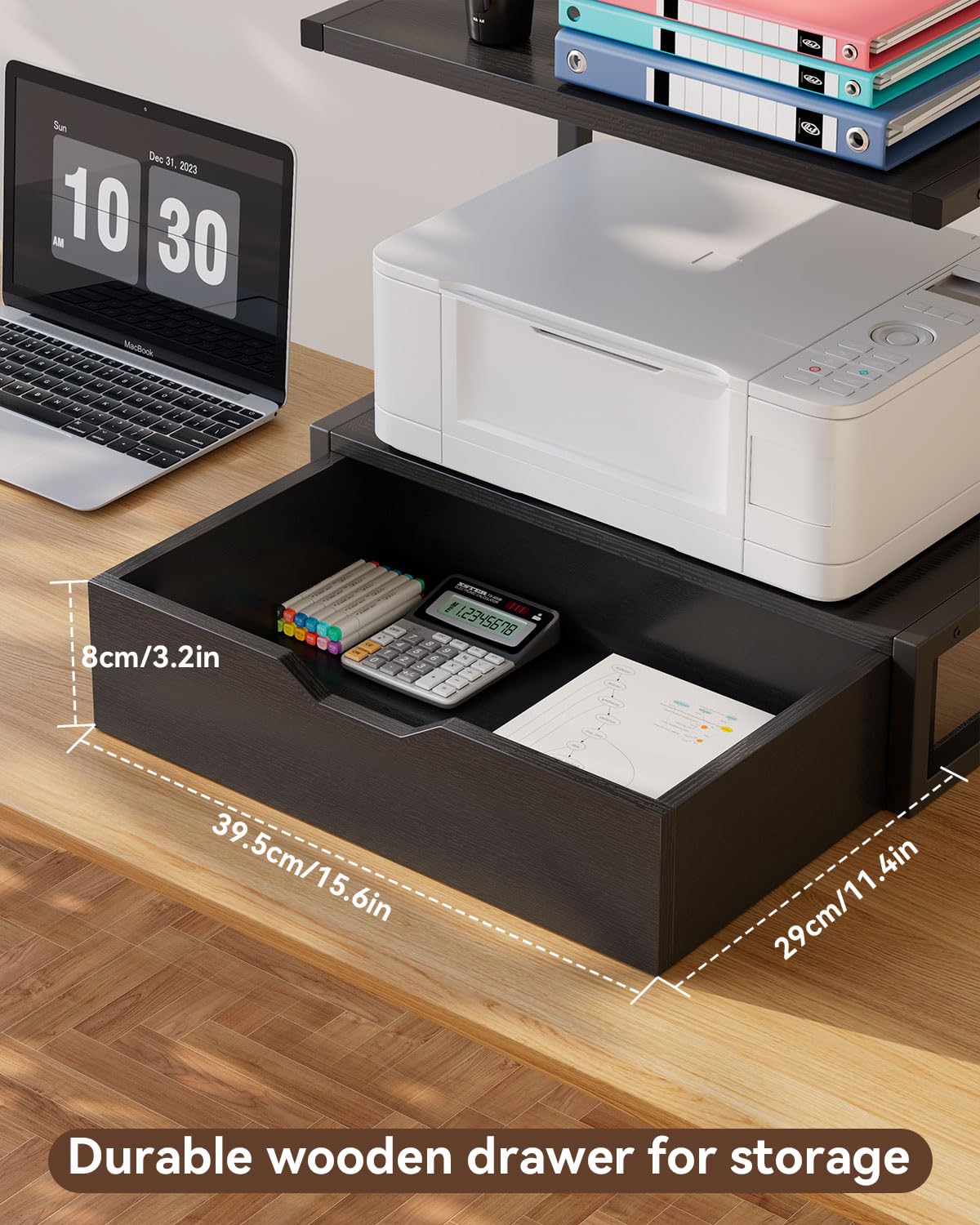 IBUYKE 2 Tier Desktop Printer Stand,Printer Table with Storage Shelf,Multi-Purpose Desk Organizer for Folders,Books,for Fax Machine