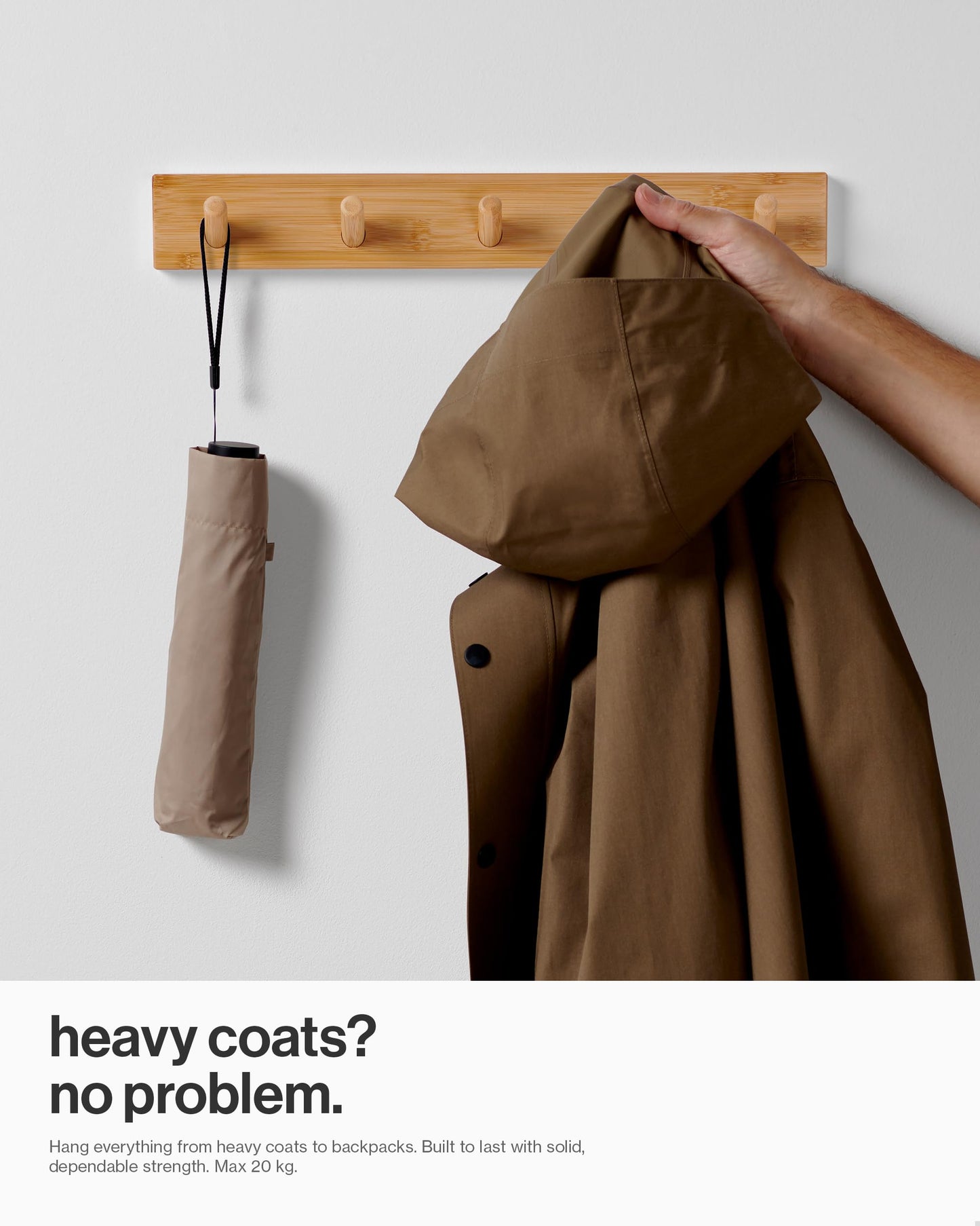 LARHN Wooden Wall-Mounted Coat Rack - 5 Coat Hooks, 43cm