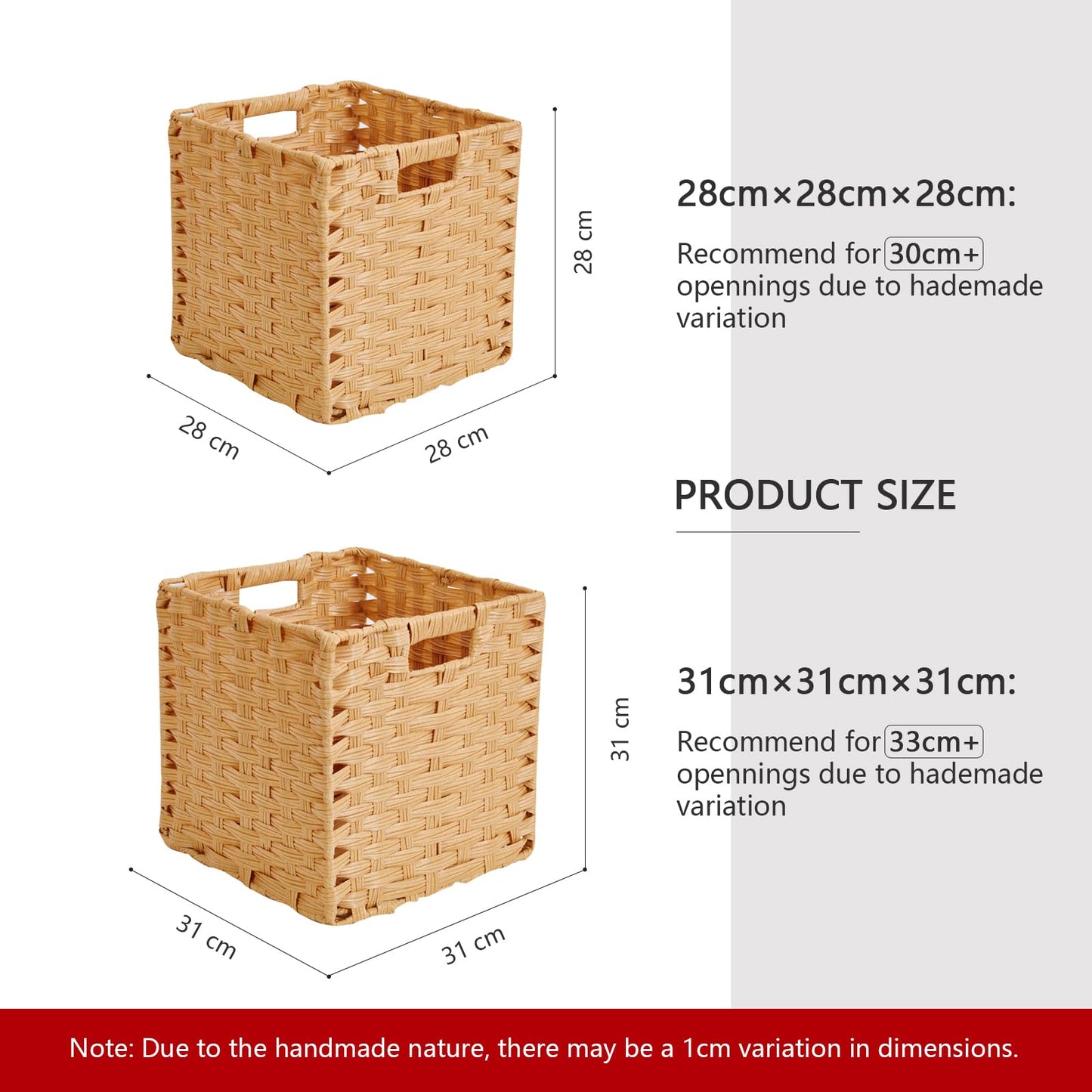 Mangata 28 cm Storage Cube Boxes for 30 cm Closet, Rattan Effect Storage Baskets, Wicker Woven Polyrattan Material Closet Organizer, 28x28x28 cm
