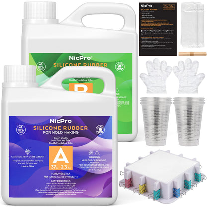 Nicpro 74oz/2188ml Silicone Mold Making Kit, Platinum Liquid Silicone Rubber for Mold Maker, Translucent Flexible & Food Safe Mix Ratio 1:1 for