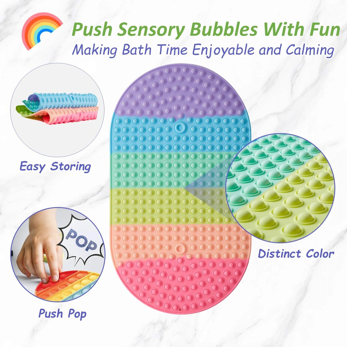 Joiyota Baby & Toddler Bath Mat for Tub，Silicone Non Slip Bathtub Mat for Kids with 27 x 15 Inches for Storage
