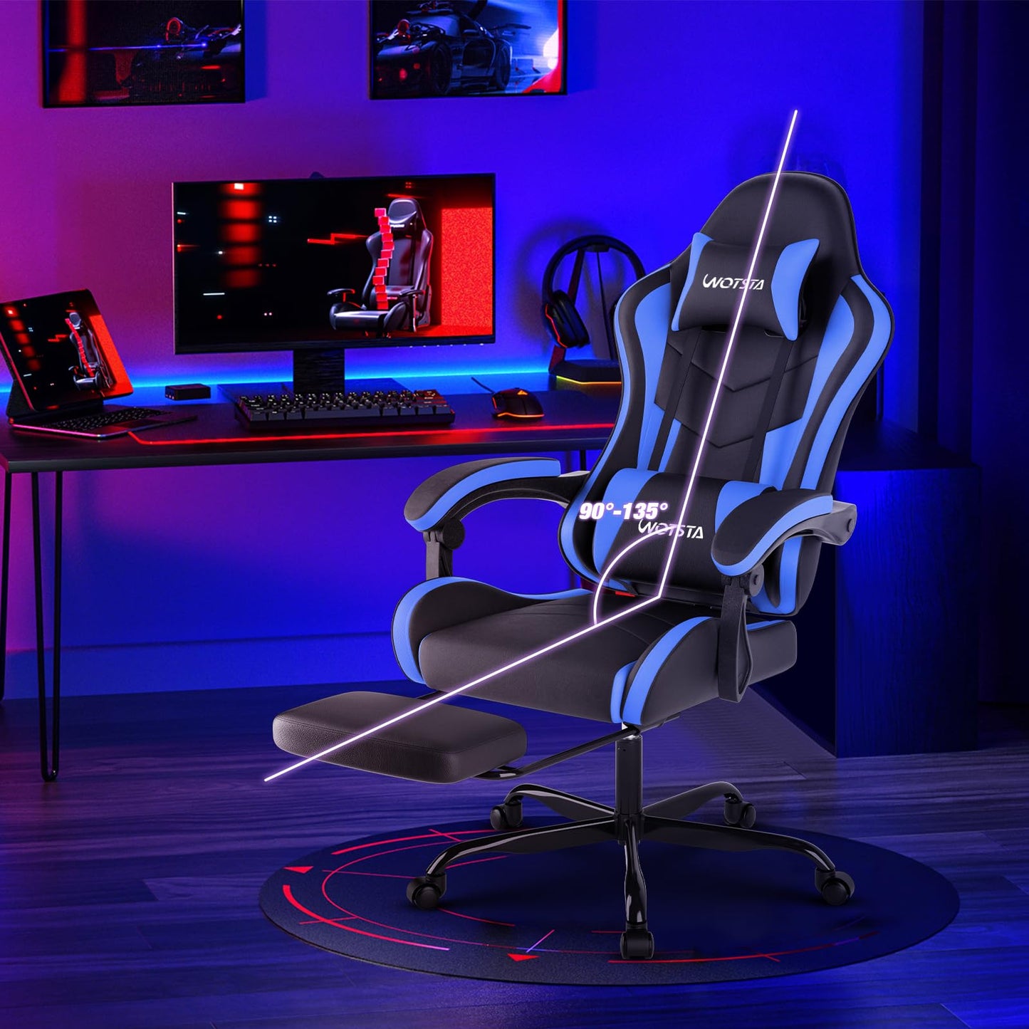 Gaming Chair with Footrest, Ergonomic Gaming Chair, Computer Chair with Lumbar Support, Head Rest