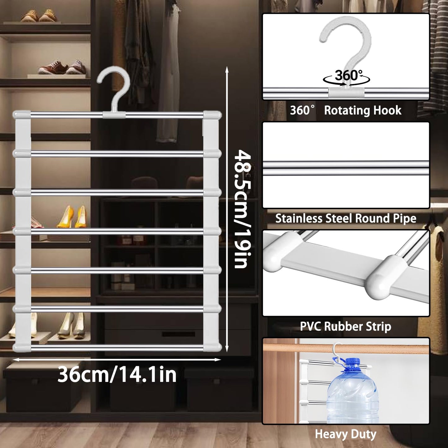 Yilnlg 2 Pack Trouser Hangers, 360°Rotatable Space Saving Metal Hanger