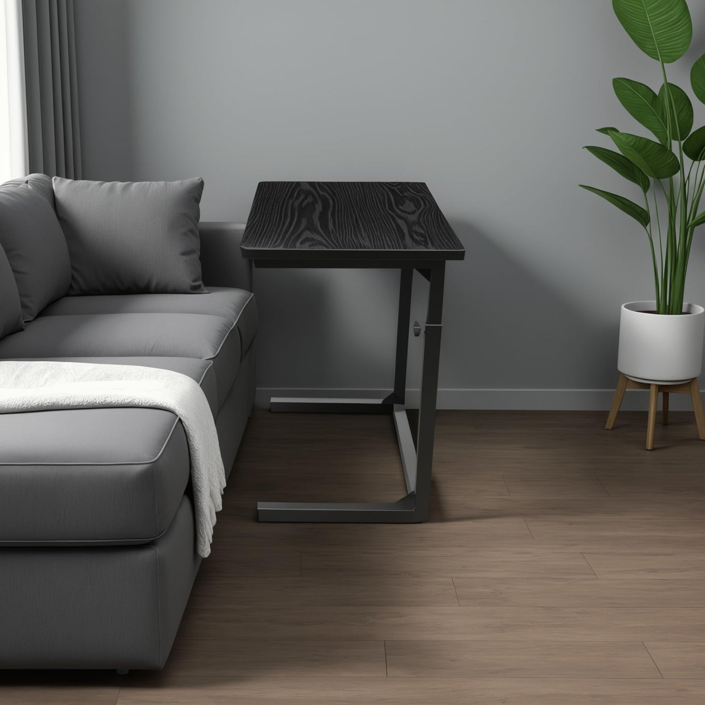Tinymod C-Shaped Sofa Side Table for Couch & Bed, Height Adjustable Laptop Table, Black