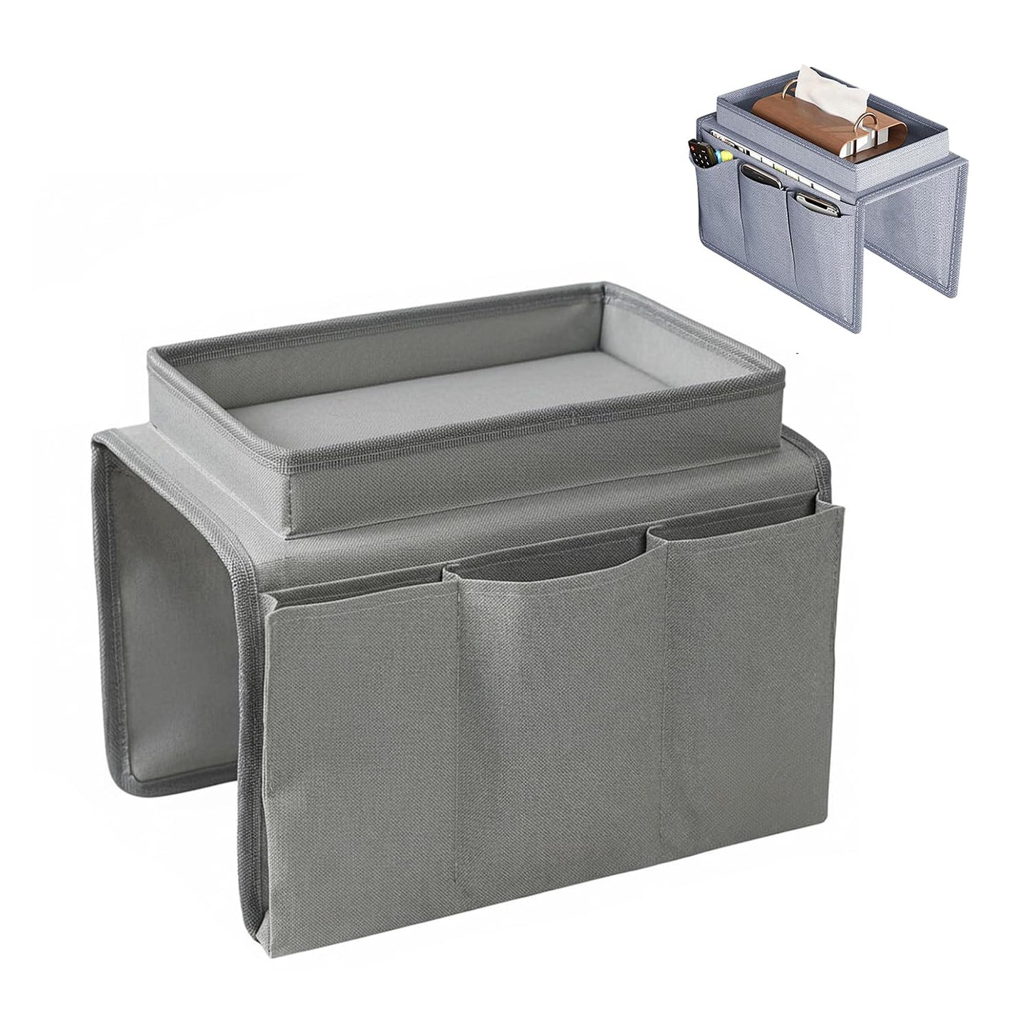 SIXHAOBU Sofa Armrest Organizer with Tray, Versatile Armchair Tray Waterproof Sofa Arm Chair Table Holder Non-Slip Armrest Organiser with 4 Bags for
