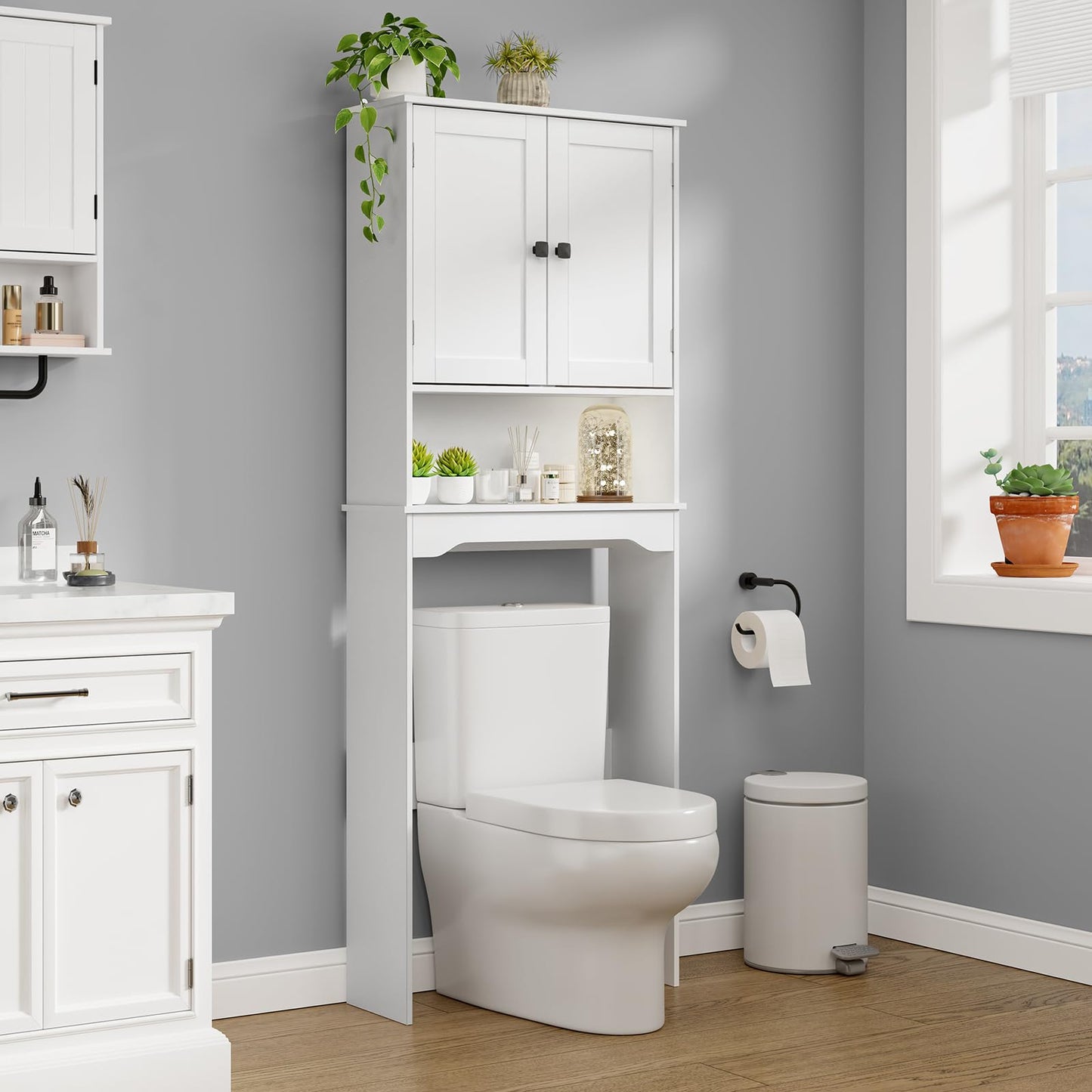 RRX Over The Toilet Storage Cabinet, Bathroom Above Organizer (Pure white)