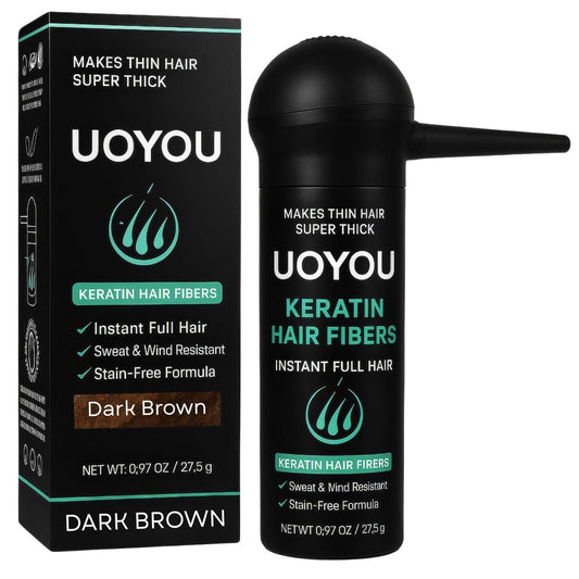 UOYOU Hair Fibres DARK BROWN 27.5g with Pump Applicator ? Natural Keratin Hair Building Fibers for Thinning Hair ? Undetectable, Sweat- &