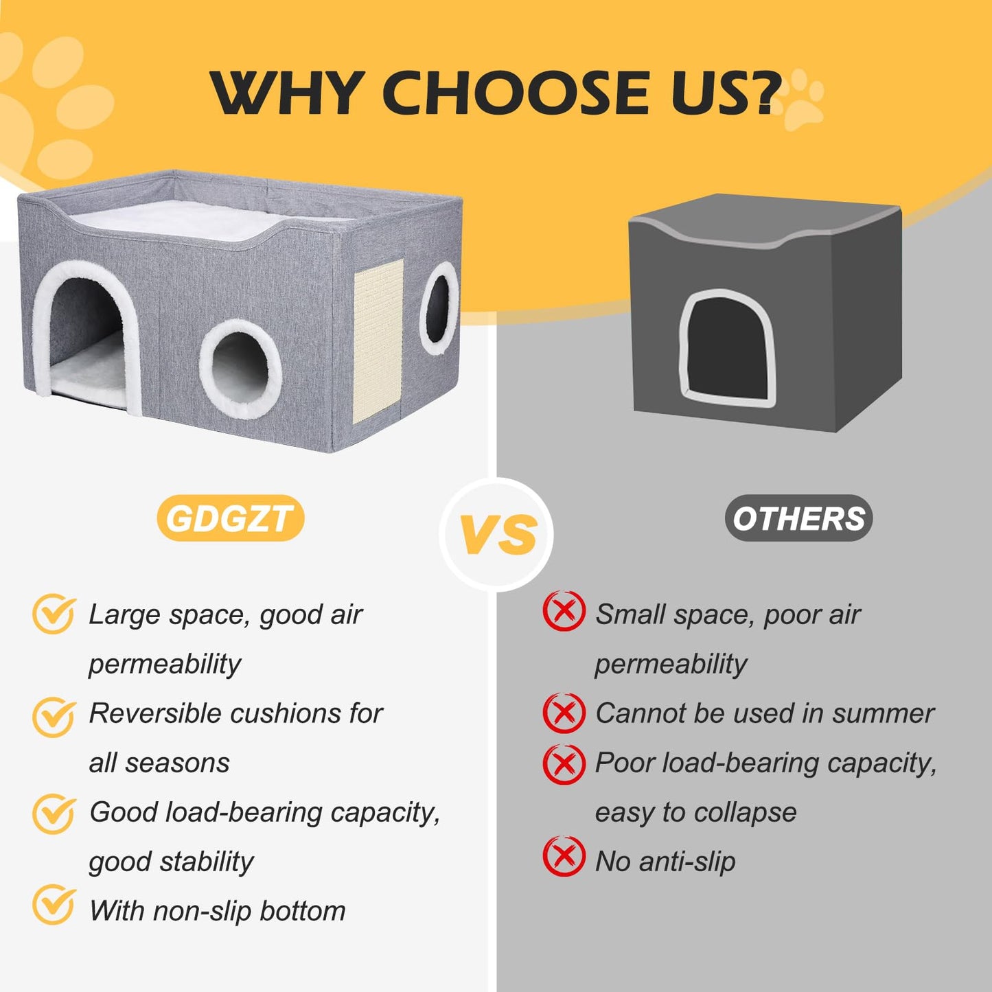 GDGZT Cat Bed for Indoor Cats, Foldable Cat House with Cube Cat Beds- Large Soft Cat Cave Bed with Cat Scratching Board, Covered Cat Hideaway for Cat