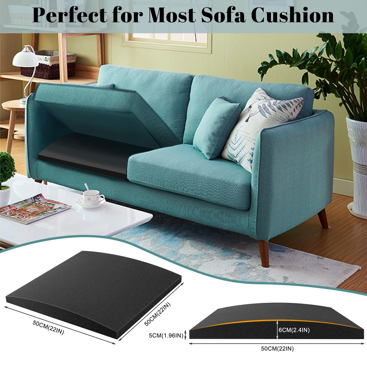 Winmist Glimpse 3Pack Sofa Cushion Support for Sagging Seat 50 x 50cm Couch Cushion Support High Density Foam Replacement for Seat Sagging Black