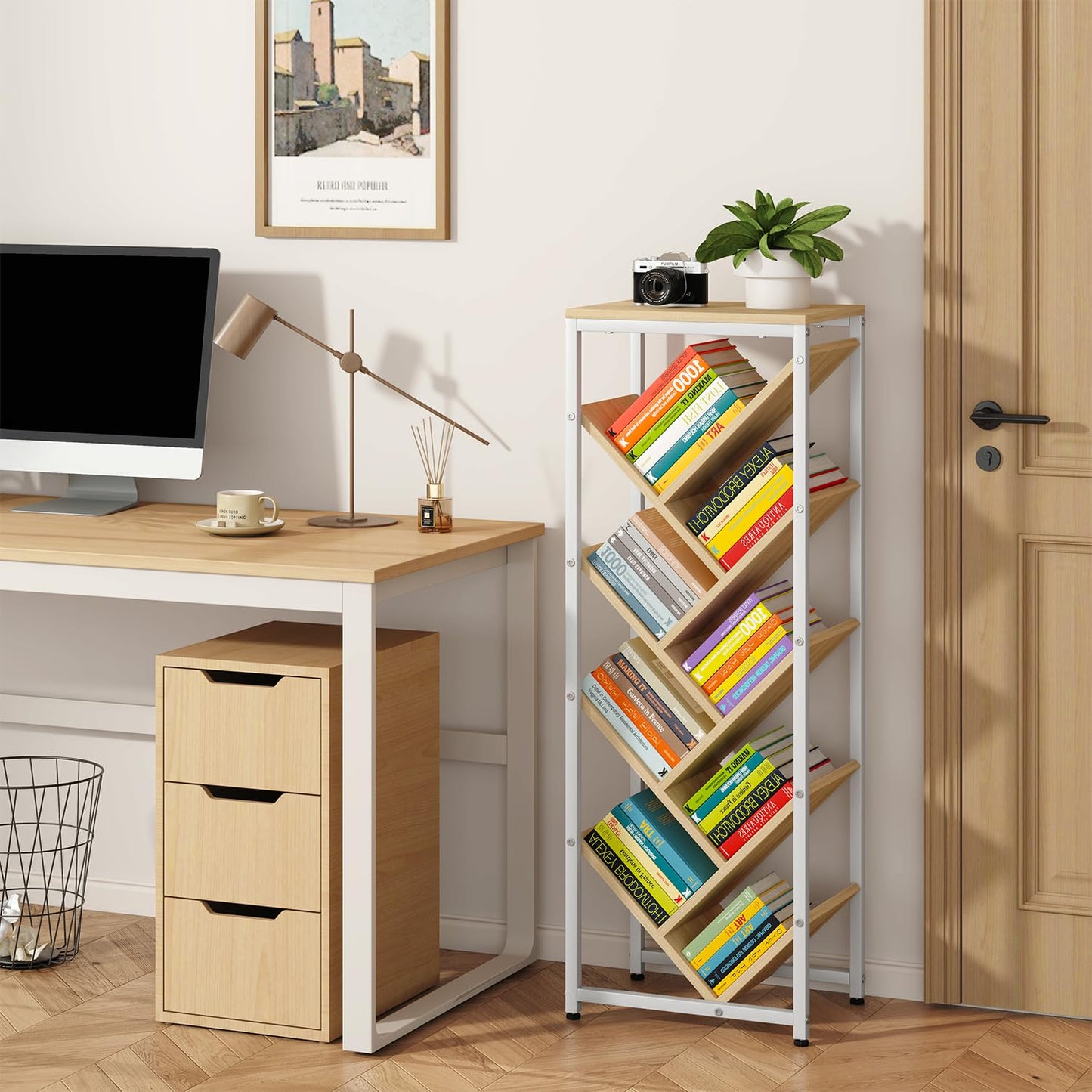 IBUYKE 9 Tier Tree Bookshelf with Top Shelf,Natural TBC002N