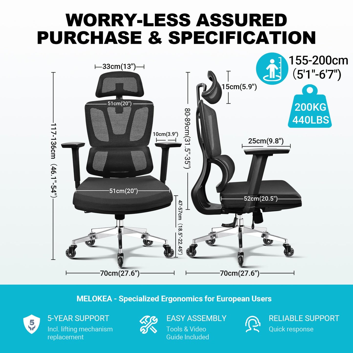 MELOKEA Ergonomic Office Chair, Heavy Duty Big and Tall Desk Chair