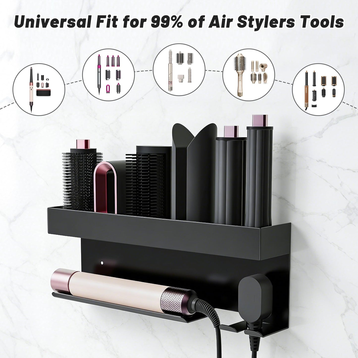 Affogato Storage Holder Compatible with Dyson Airwrap Styler, Curling Iron Wall Mount Holder Stand, Aluminum Hair Tool Organizer Rack for Bathroom