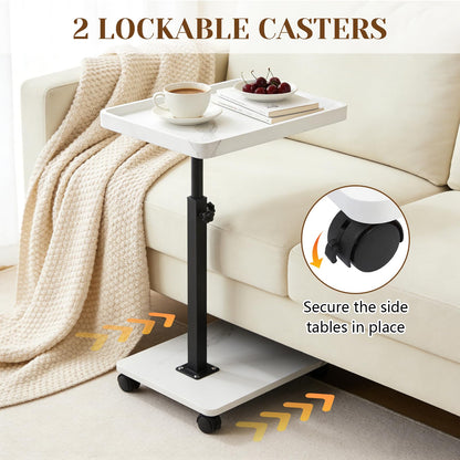 YYW Adjustable C Shaped Side Table with Wheels, 360° Swivel Sofa Table