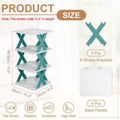sourcing map 4-Tier Plastic Shoe Rack, Vertical Shoe Rack Stackable Storage Organizer Folding Space-Saving Narrow Slot Shelf for Closet Livingroom