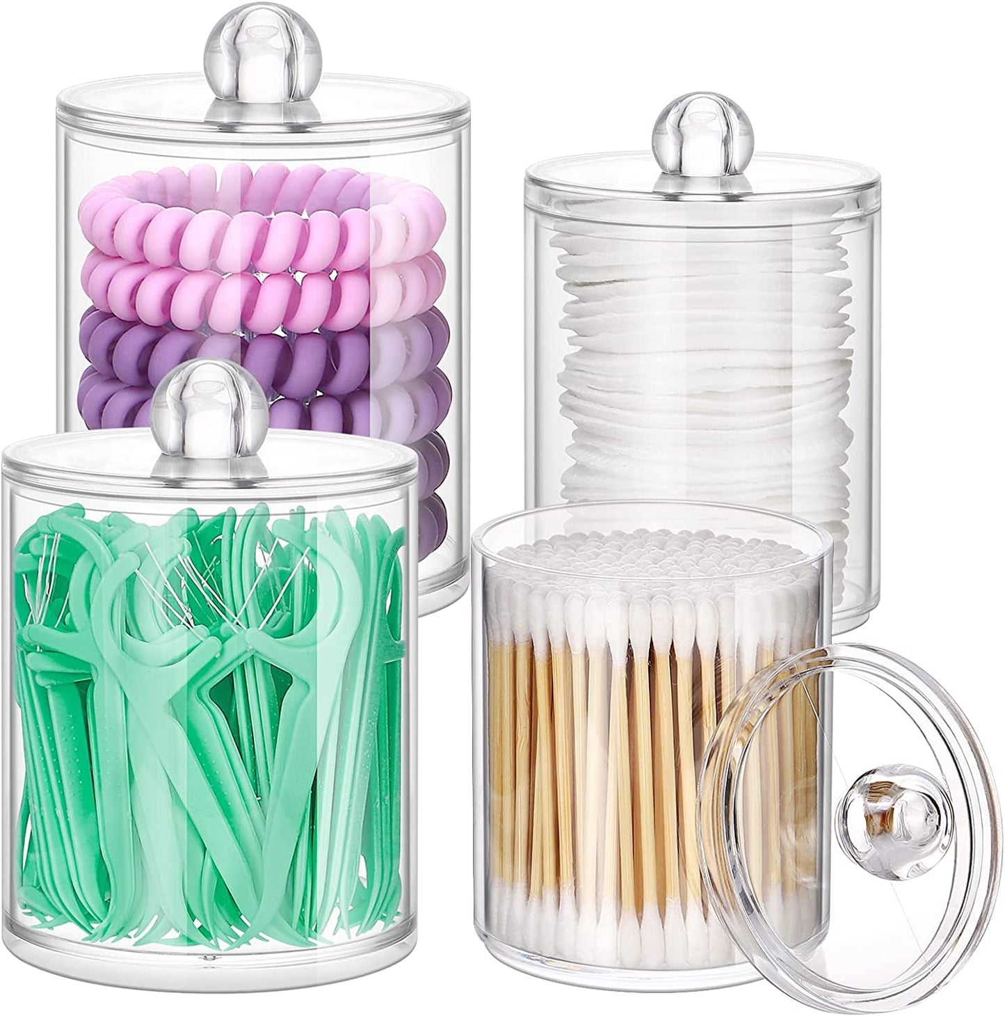 OWAYOTO Cotton Bud Holder 10 Oz Bathroom Jars with Lids Small Cotton Swab Ball Pad Holder Makeup Organizer Containers Dispenser for Cotton Ball Swab