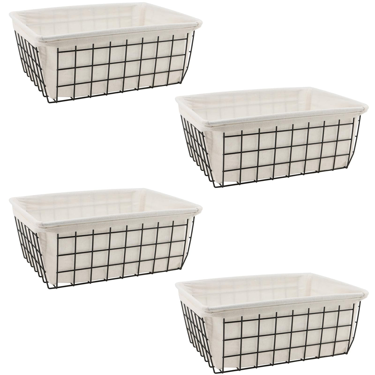 MOUYAT 4 PCS Wire Storage Basket, Stackable Chest Freezer Baskets with Liner, Black Wire Basket Storage Organiser for Kitchen, Pantry, Cabinet