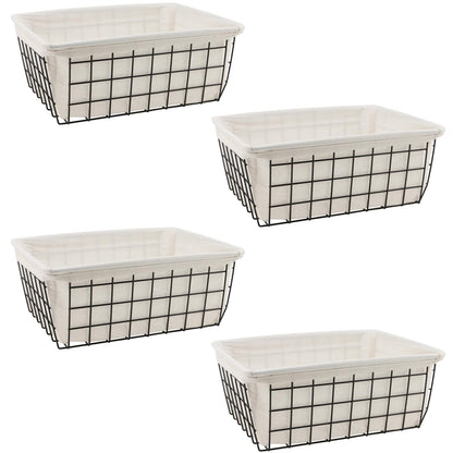 MOUYAT 4 PCS Wire Storage Basket, Stackable Chest Freezer Baskets with Liner, Black Wire Basket Storage Organiser for Kitchen, Pantry, Cabinet