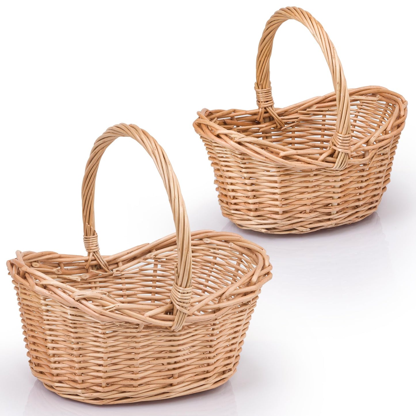 Woodluv Storage Baskets Set of 2, Boat Shaped Wicker Woven Wedding, Flower Girls, Easter, Display & Gift Hamper Basket, Natural