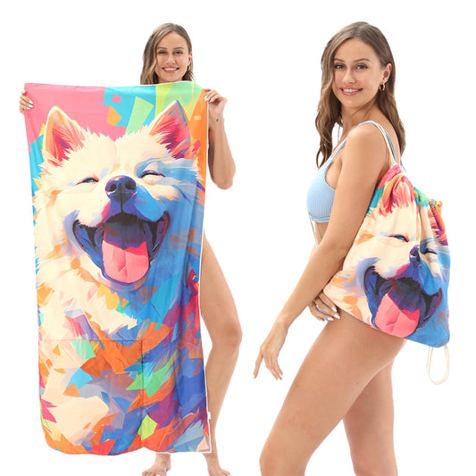 TAGVO Extra Large Beach Towels Folds into a Backpack for Men Women - Travel Essentials Personalised Sun Lounger Swimming Towel Beach Mat, Sand Free