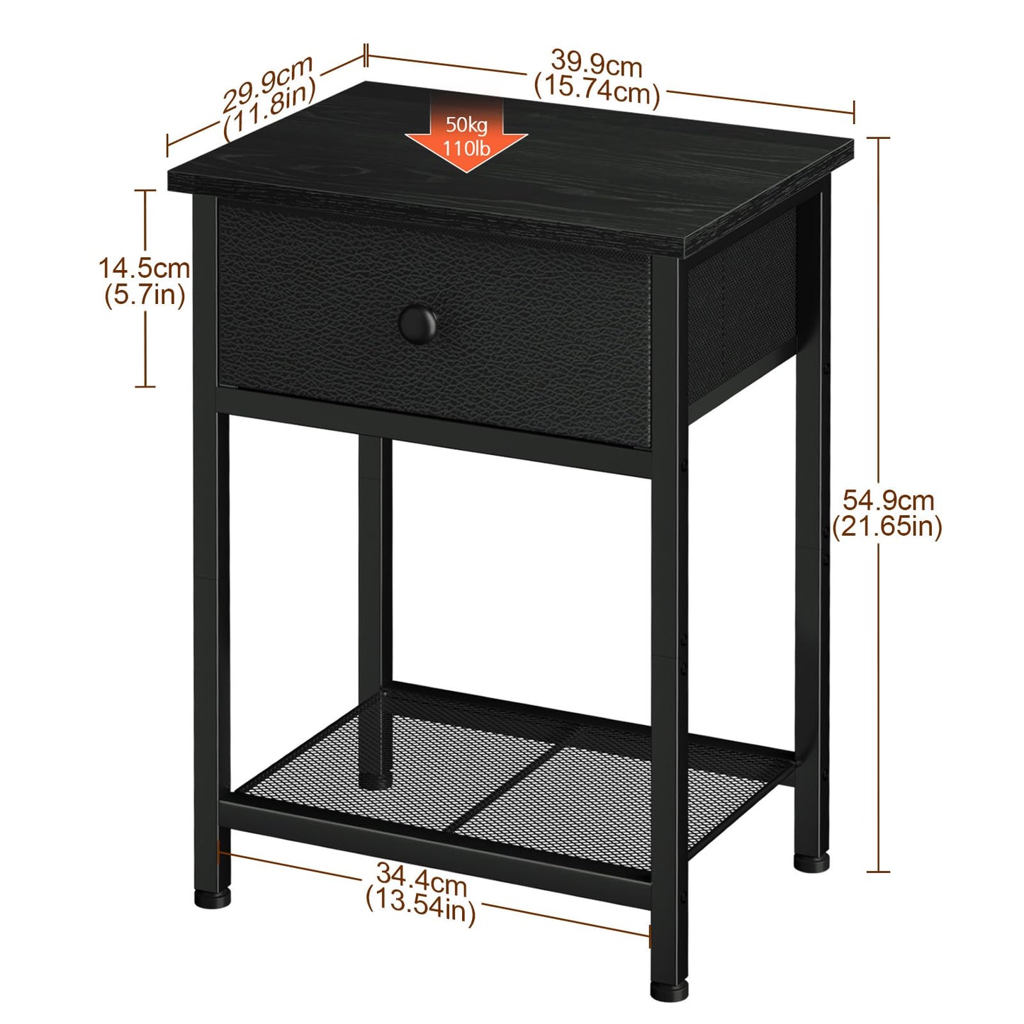 AMHANCIBLE Bedside Tables Set of 2, Side Tables with Fabric Drawers
