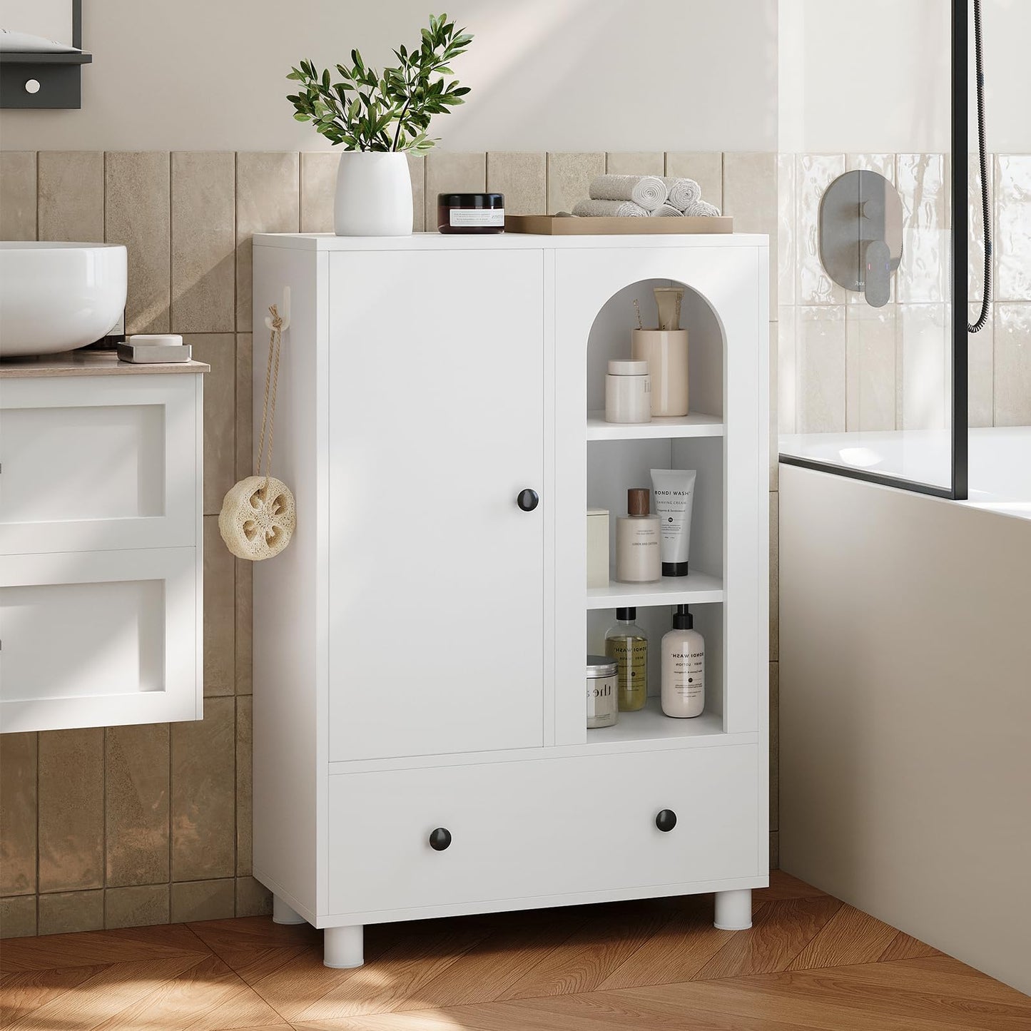 Coleshome Bathroom Storage Cabinet with Large drawer, 60x30x89cm, White
