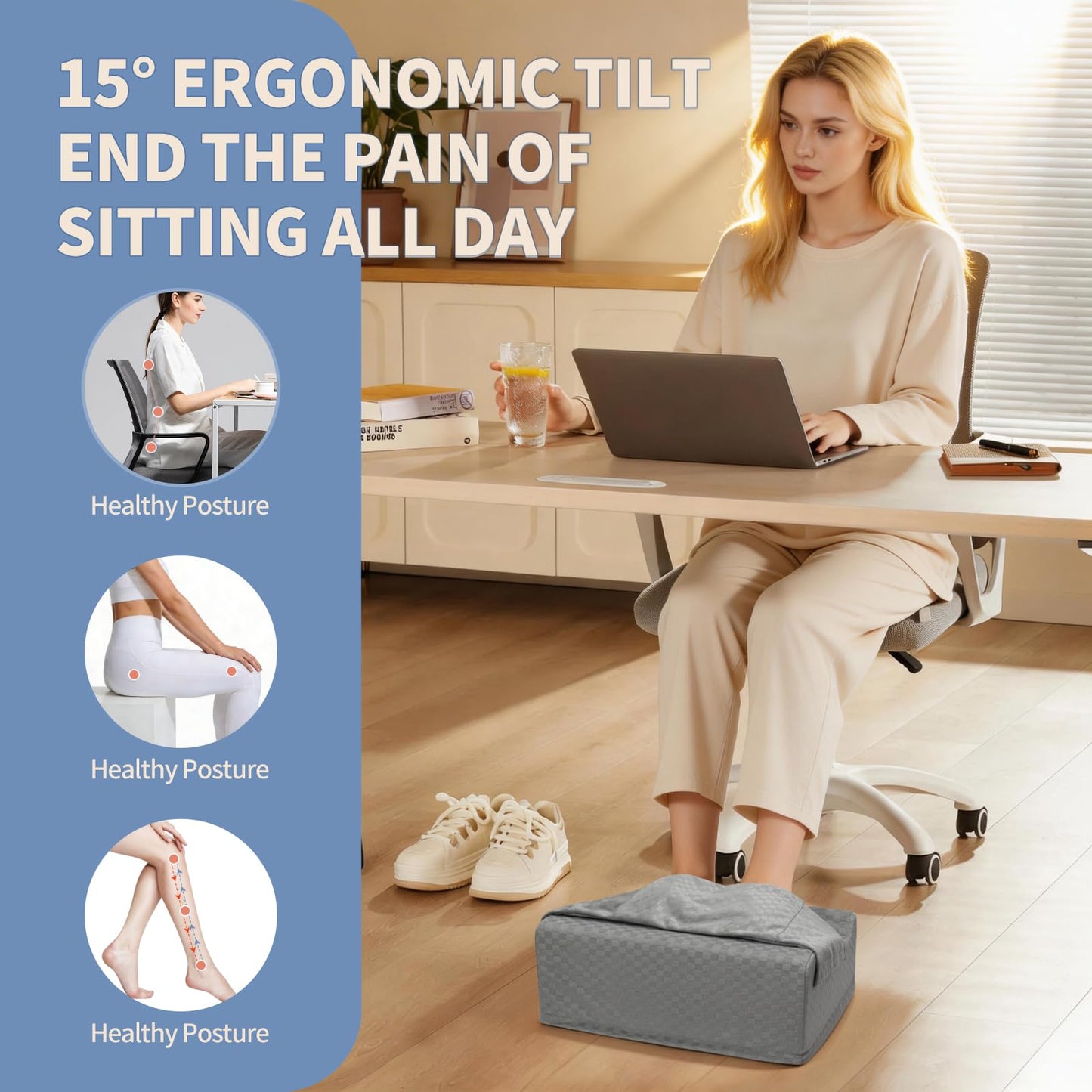 Nockovi Ergonomic Foot Rest for Under Desk at Work – 15° Tilt Angle Under Desk Footrest with High-Resilience Foam, Velvet Top & Non-Slip Base