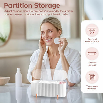 PCKOBEVER Makeup Pads Container, Cotton Swab Holder, Pad Dispenser With 3 Compartments, Storage With Lid, Makeup Organiser