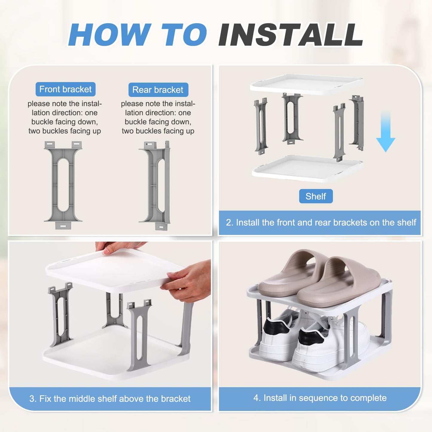 sourcing map 4-Tier Shoe Rack, Stackable Shoe Storage Organizer Adjustable Vertical Shoe Stand Rack Portable Folding Shoe Holder Shelf for Entryway