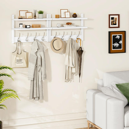 YMYNY 2-Tier Coat Hooks Wall Mounted with Shelf, White HWS009W-2