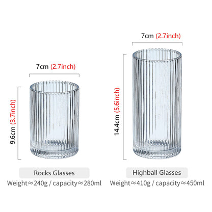 POLIDREAM Drinking Glasses with Origami Style Set of 4 Glass Cups, 12 oz Ribbed Glassware, Highball Glass Cups, Elegant Art Deco Ripple Vintage
