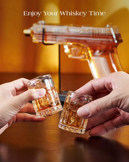 Kollea 15 Oz Gun Whiskey Decanter and 2.0 Oz Glasses Set, Whiskey Dispenser for Liquor Scotch Bourbon, Whiskey Glass Gift Sets for Men Dad Him