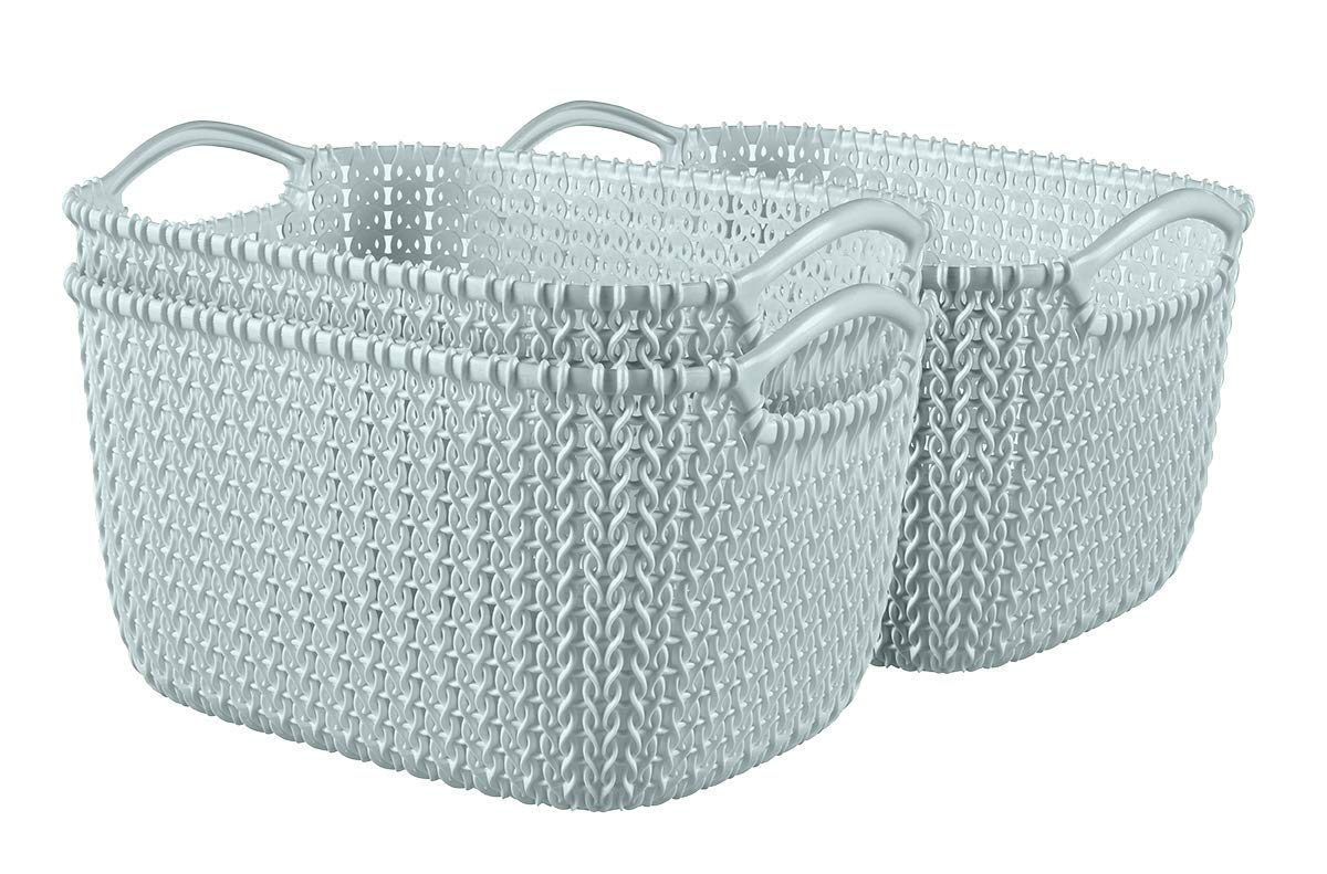 Curver Knit Medium Storage Basket, Stylish Knit Design & Comfortable Handles, 8 Litres, Misty Blue