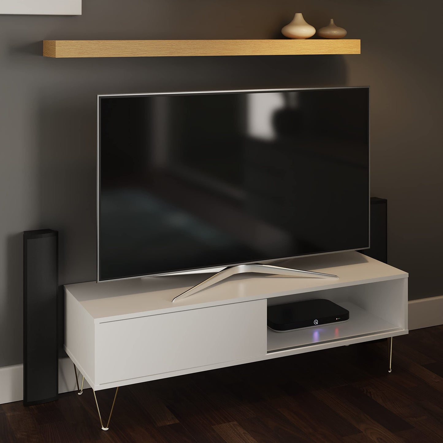 Timber Art Design UK Monaco TV Cabinet Unit with Sliding Door for Media Devices Storage Space Modern Stylish Decor Furniture for Living Room, Office