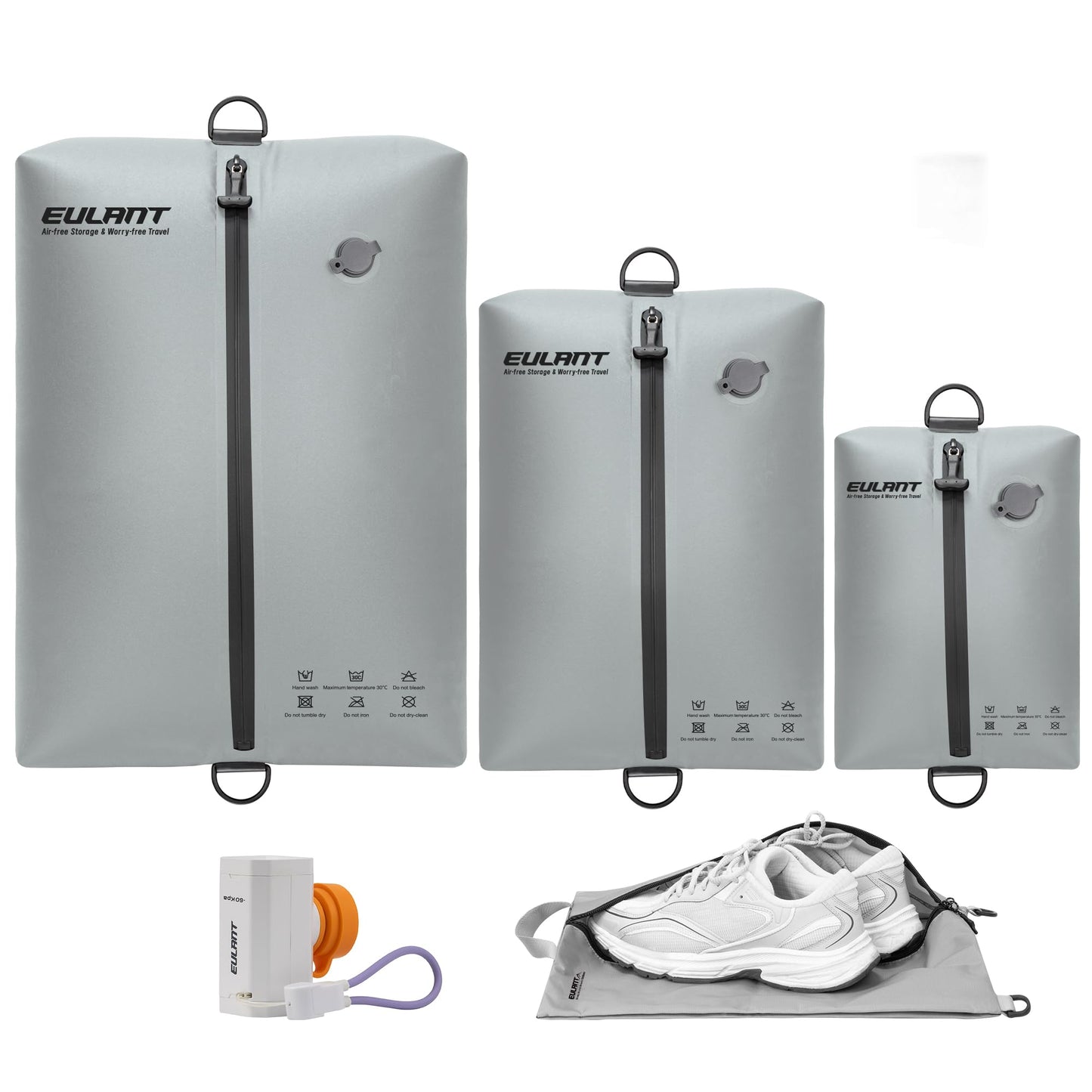 EULANT TPU Travel Vacuum Bags with Pump,Reusable Travel Pack Vacuum Kit With IPX8 Zip
