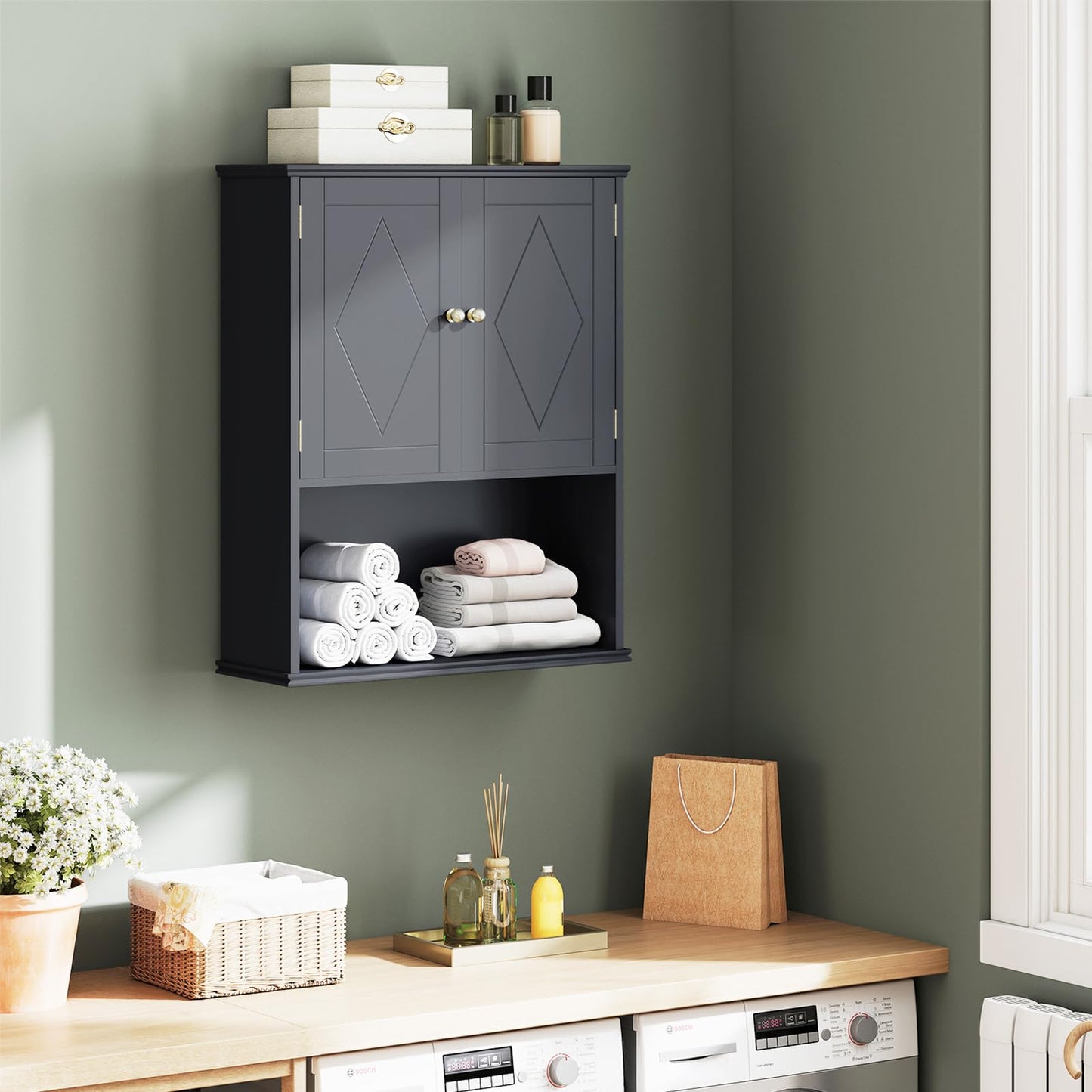 RELAX4LIFE Bathroom Cabinet Wall Mounted, Modern Bathroom Wall Cabinet with 2 Doors and Adjustable Shelves