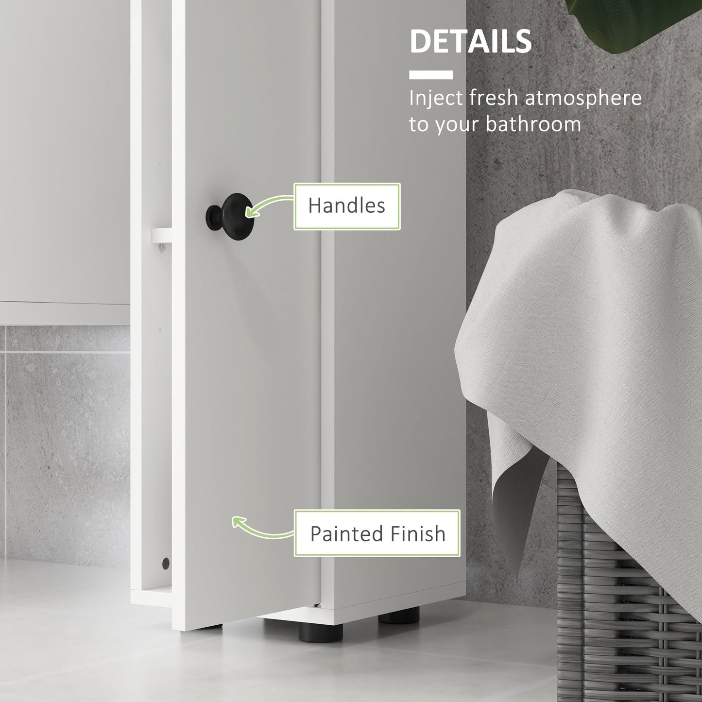 kleankin 180cm Tall Bathroom Cabinet, Slim, 4 Open Shelves, White