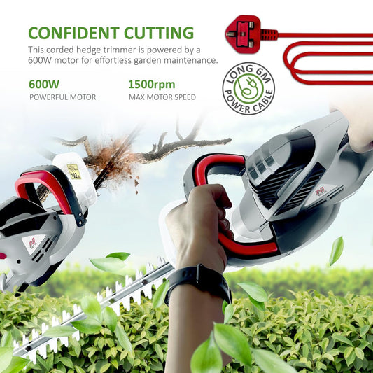 NETTA Hedge Trimmer and Cutter - 600W - 55cm Diamond Cutting Blade - 16mm Tooth Opening - 6M Power Cable - Ultra-Light 2.5Kg - Two-Way Safety Switch -
