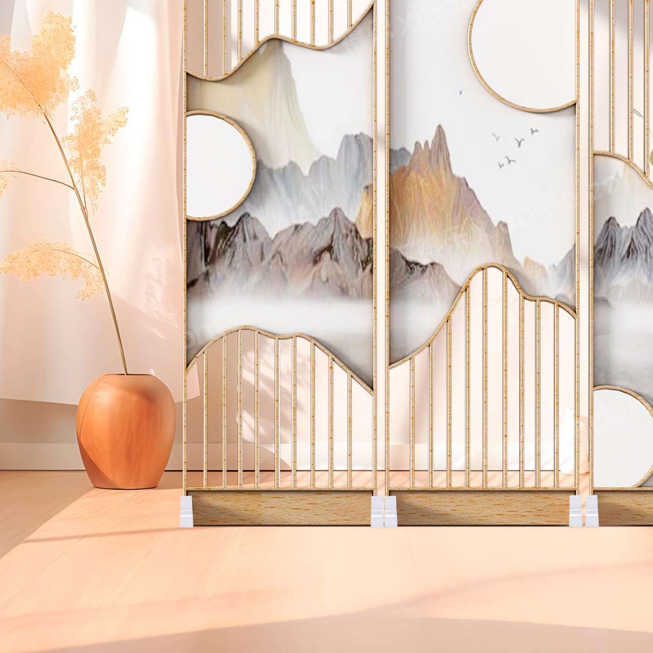 DECHOUS Room Divider Stand Feet Wooden Divider Base for Folding Screen Panels 2 Pcs Screen Feet Support Smooth Surface Stable Support for Home Office