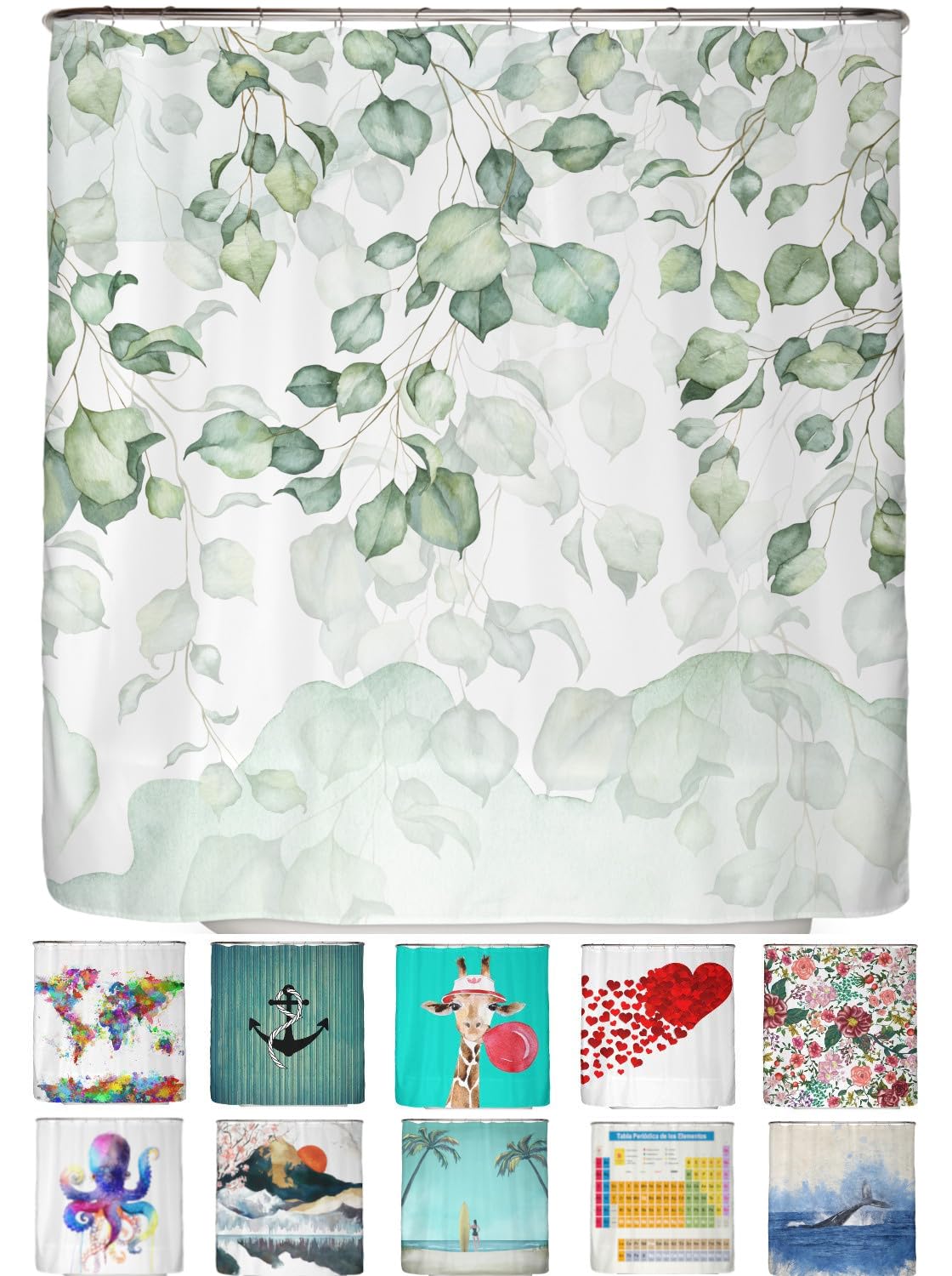 arteneur Shower Curtain Anti Mold 180x200 cm Hanging Leaves