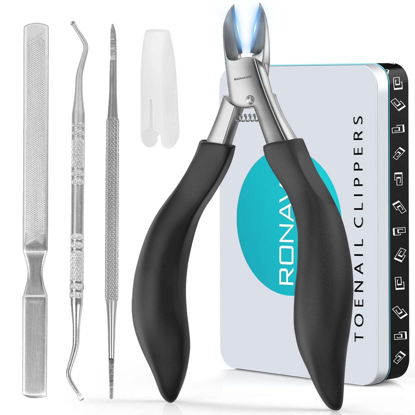RONAVO Nail Clipper Set - Ingrown Toenail Treatment & Toenail Clippers for Thick Nails - Heavy Duty Professional Toe Nail Clippers for Men & Elderly,