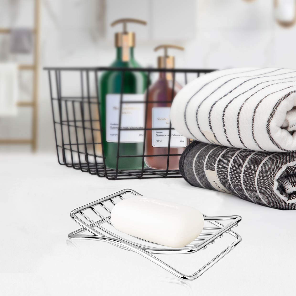 GUUKAR Soap Dish Stainless Steel Bar Soap Holder for Shower Bathroom, Self-draining Soap Dishes Sponge Holder for Kitchen Sink