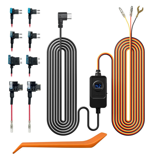 REDTIGER Dash Cam Hardwire Kit USB C Port, Dashboard Camera Car Charger Cable Kit 12V- 24V to 5V w/Fuse Kit, Low Voltage Protection for Dash Cam