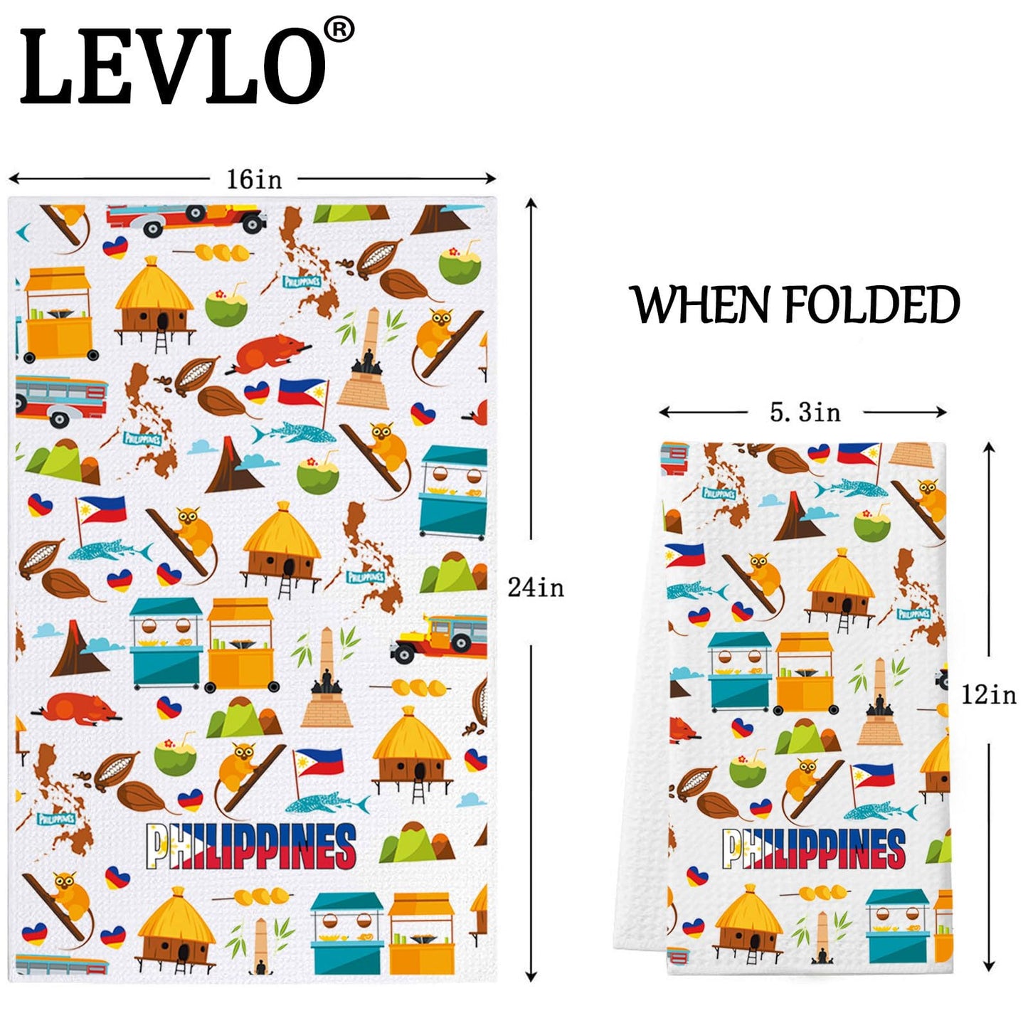 LEVLO Philippines Kitchen Towel Philippines Trip Gift Philippines Travel Culture Dish Towels Filipina Philippine Housewarming Gift (Philippines Towel)