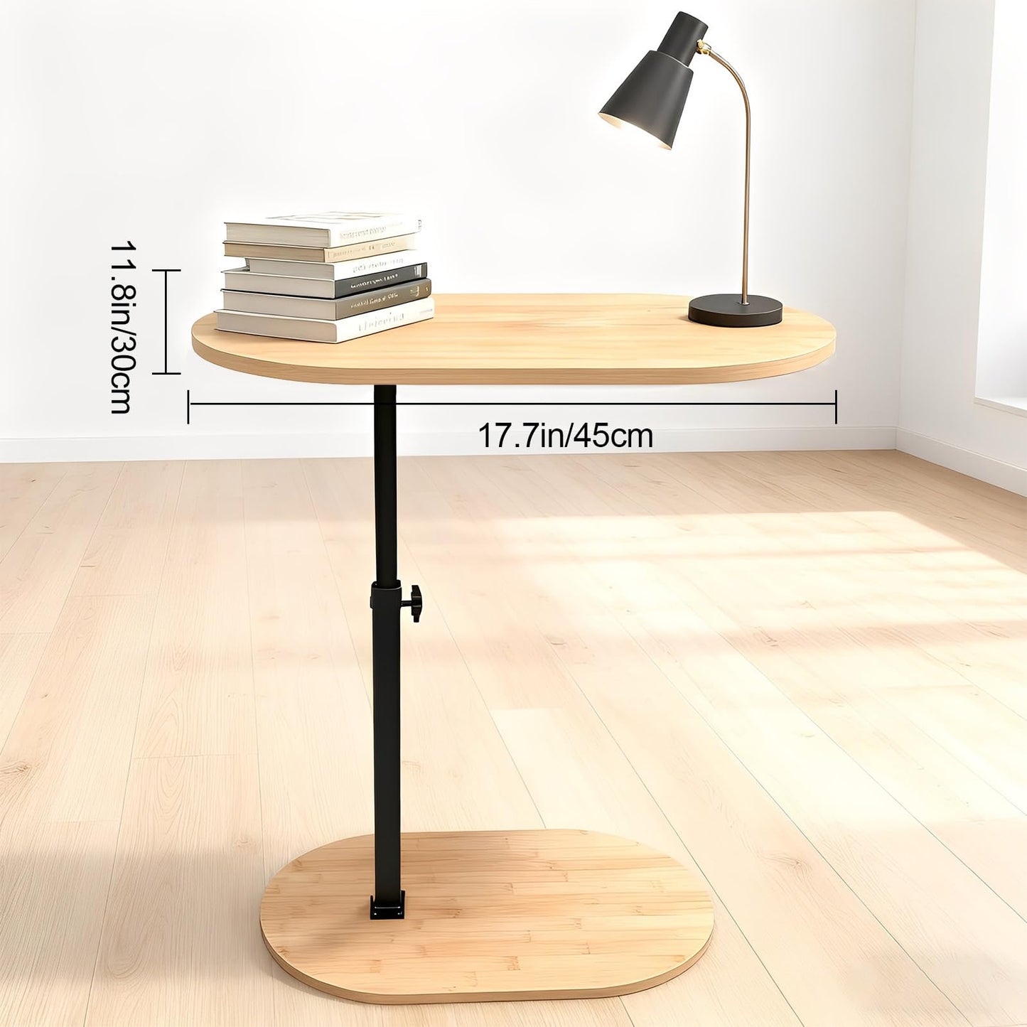 YASHIIN C-Shaped Bamboo Side Table， with Rotating TV Tray， Perfect for Living Room BedSofa Use, 40 to 75 cm Height 360° Rotatable Top, Sturdy Design