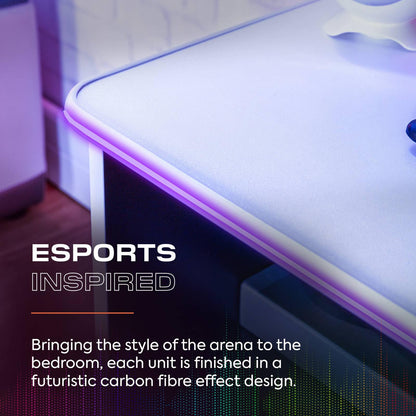 X-Rocker Carbon-Tek 100cm Width, RGB LED TV Stand Media Centre - Neo Fibre Lighting, 2 Open Shelves, 2 Shelf Storage Cupboard