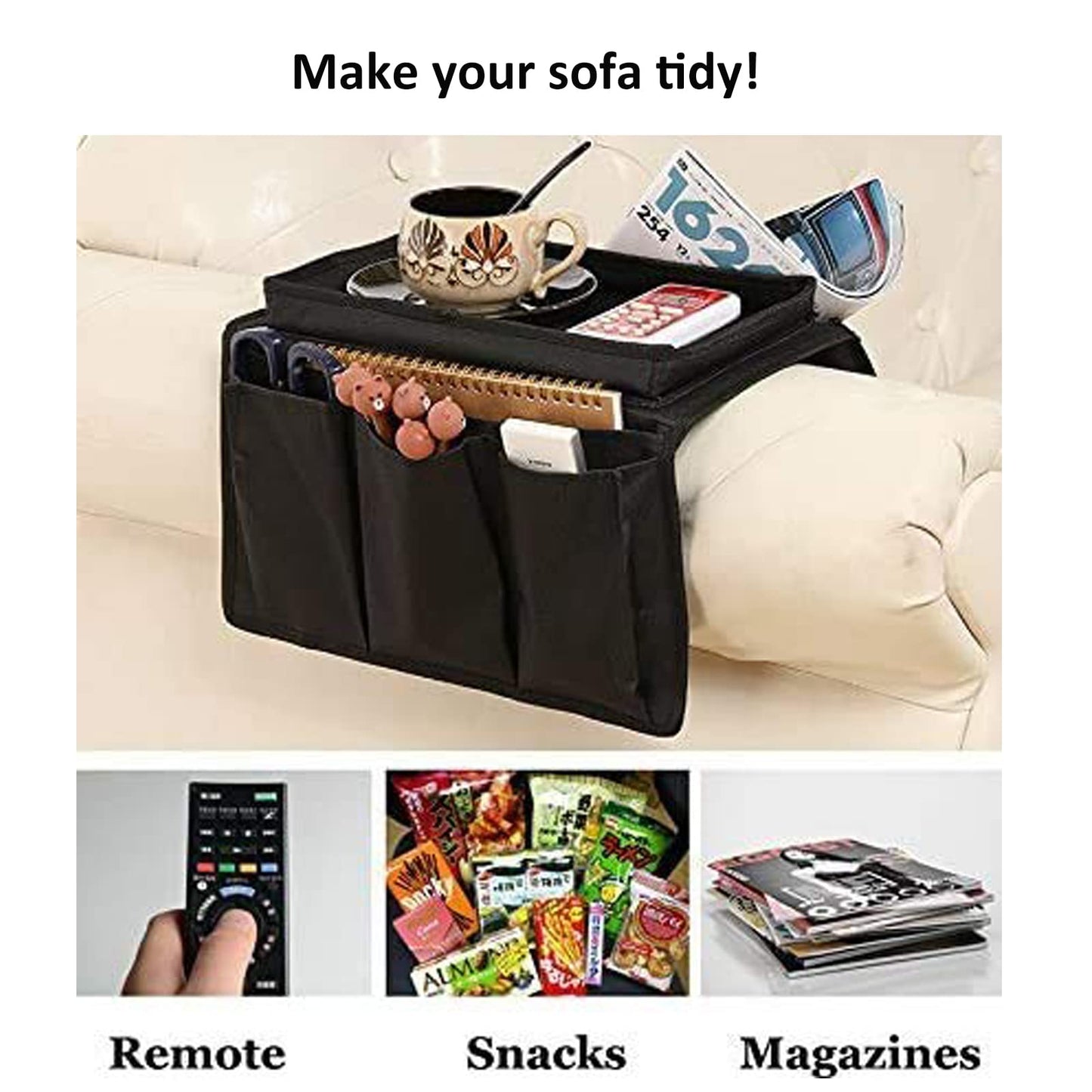 Sofa Armrest Organizer for Couch Armchair Recliner Anti-slip Hanging Storage Bag Armchair TV Remote Control Holder Cup Holder Tray Tidy Storage Pouch