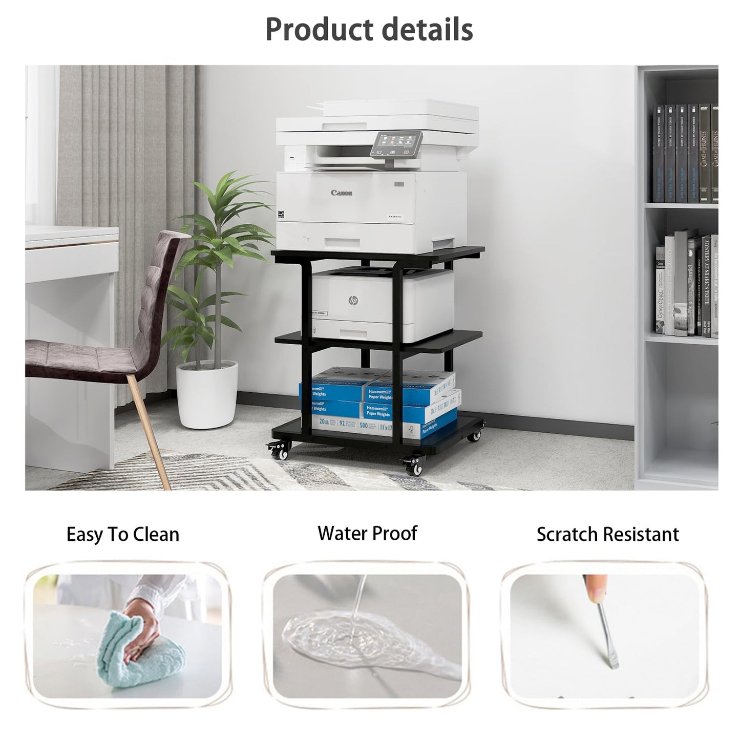 PUNCIA 3-Tier Laser Printer Stand with Storage Heavy Duty Rolling Cart