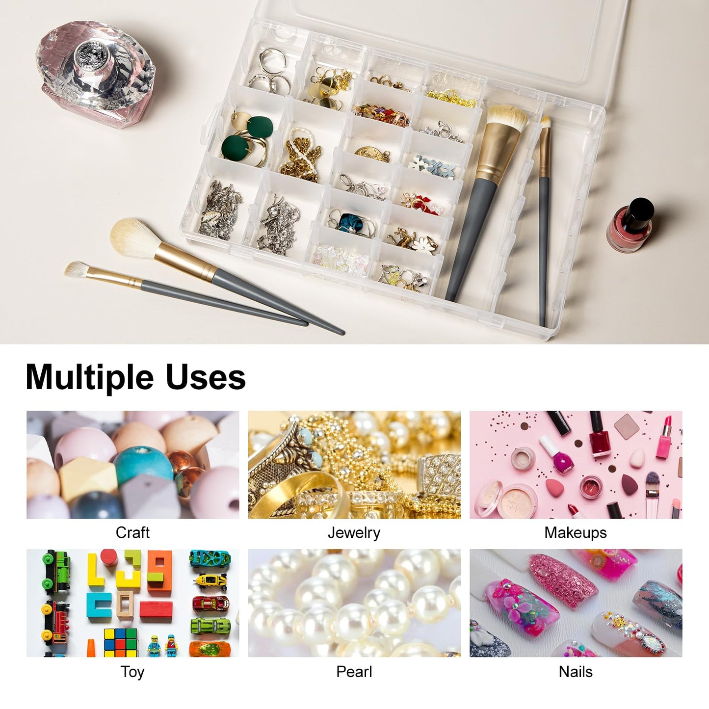 Gospire 2PCS 36 Grids Clear Plastic Jewelry Box Organizer Storage Container with Removable Dividers