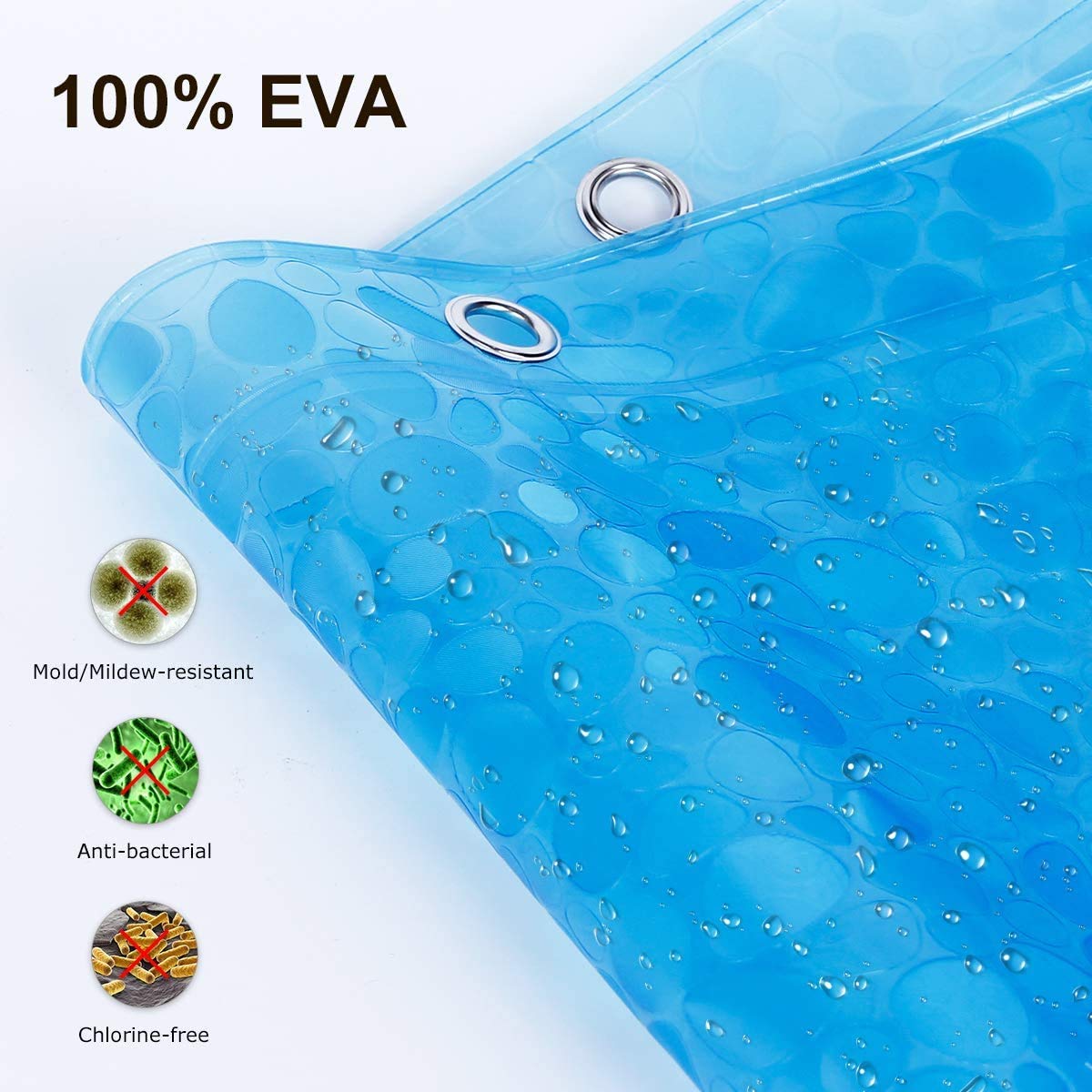 WELTRXE Shower Curtains, Mould Proof Mildew Resistant, Waterproof Shower Curtain Liner, 3D Effect Blue Pebble EVA Bath Curtain with Magnets